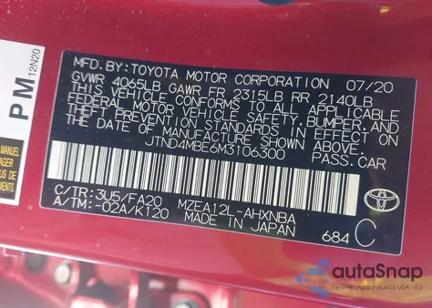 2021 Toyota Corolla Se z USA, uszkodzony, nr VIN JTND4MBE6M3106300